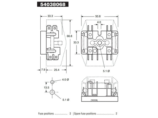 Lucas 4FJ, 2 Way Fuse Box & Cover 54038068, 606253A for Triumph GT6 MGC Sprite