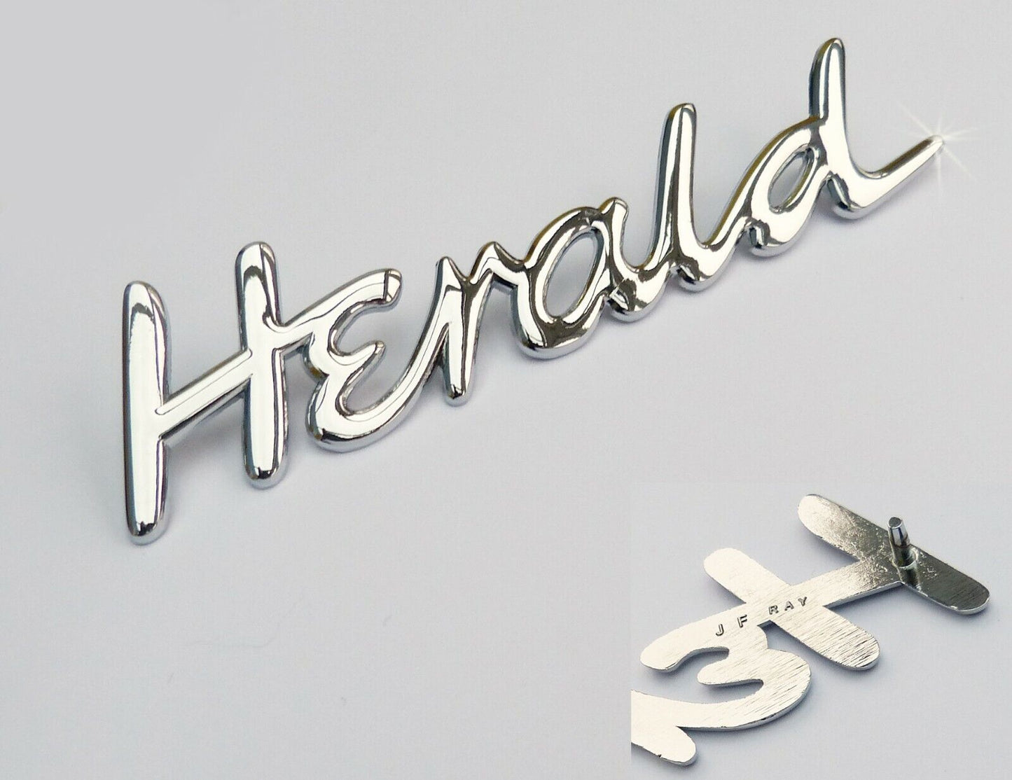 Triumph Chrome "Herald" Script Badge for Triumph Herald, 608466, 611505