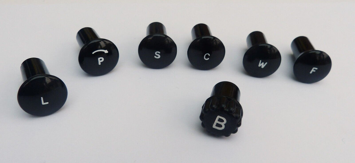MGA Black Engraved Hex Knob Set for Lucas Control Cables & Lucas Switches
