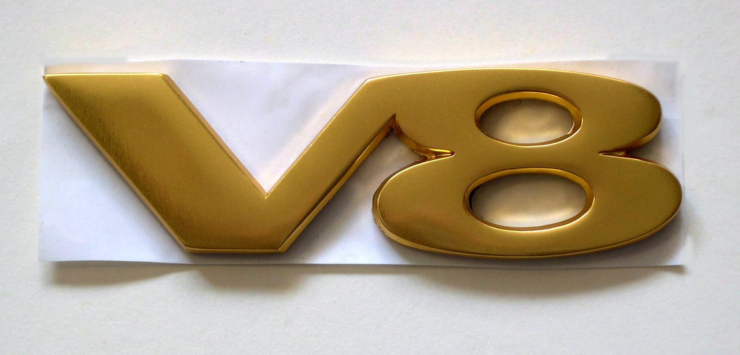 V8 Gold Self Adhesive Wing Badge for MGB, MGBGT, Rover V8, HZA5022