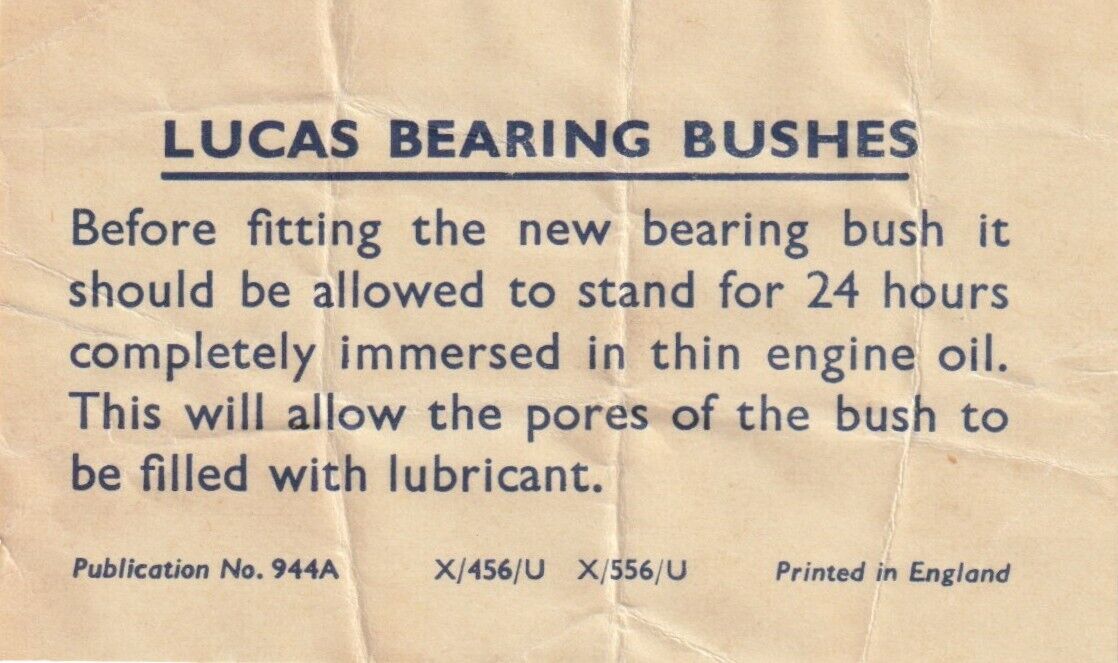 UK Made Lucas 200231 Commutator Bush E3HM E3H E3HB Dynamos MN1E MN2 MO1 Magdynos