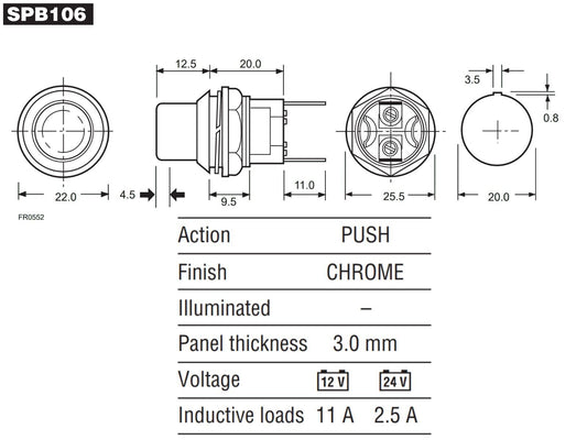 Lucas SS5 / SPB106 Push Button Starter Switch, 3H3058, for SS100, AC Cobra etc