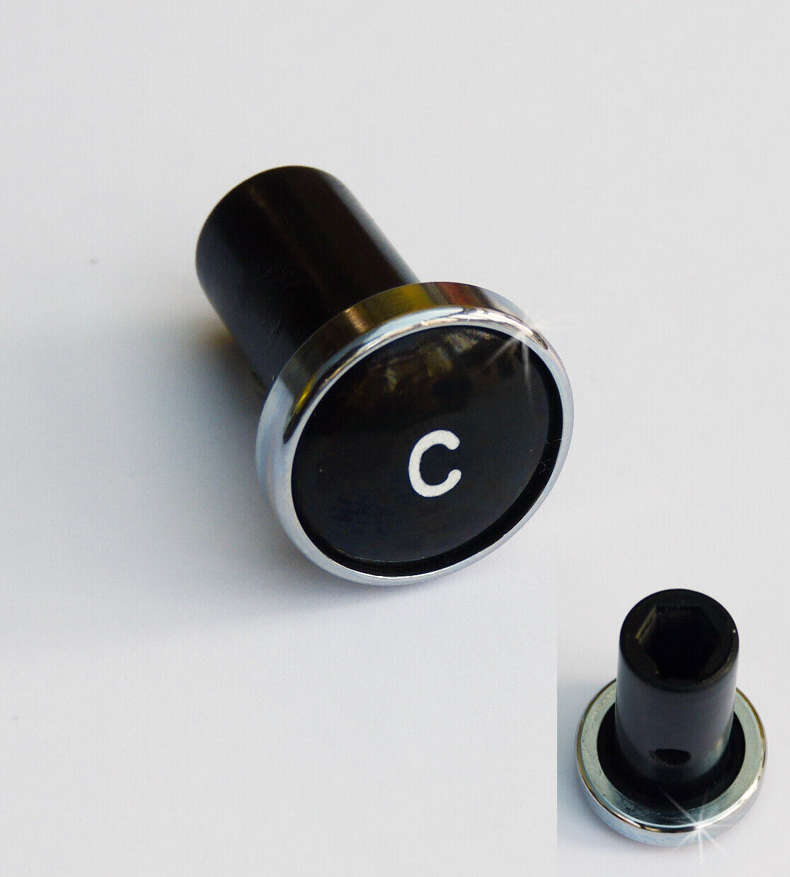 Lucas Type Classic Car Chrome Rimmed Black C Choke Knob, Riley Wolseley etc