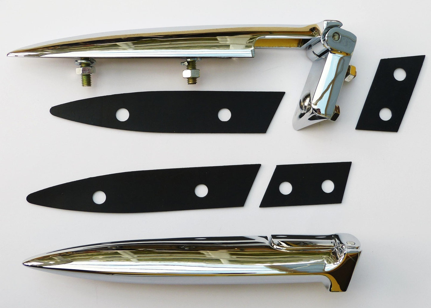 Austin Morris Minor Chrome Bonnet Hinge Set with Gaskets, ADA897 & ADA898