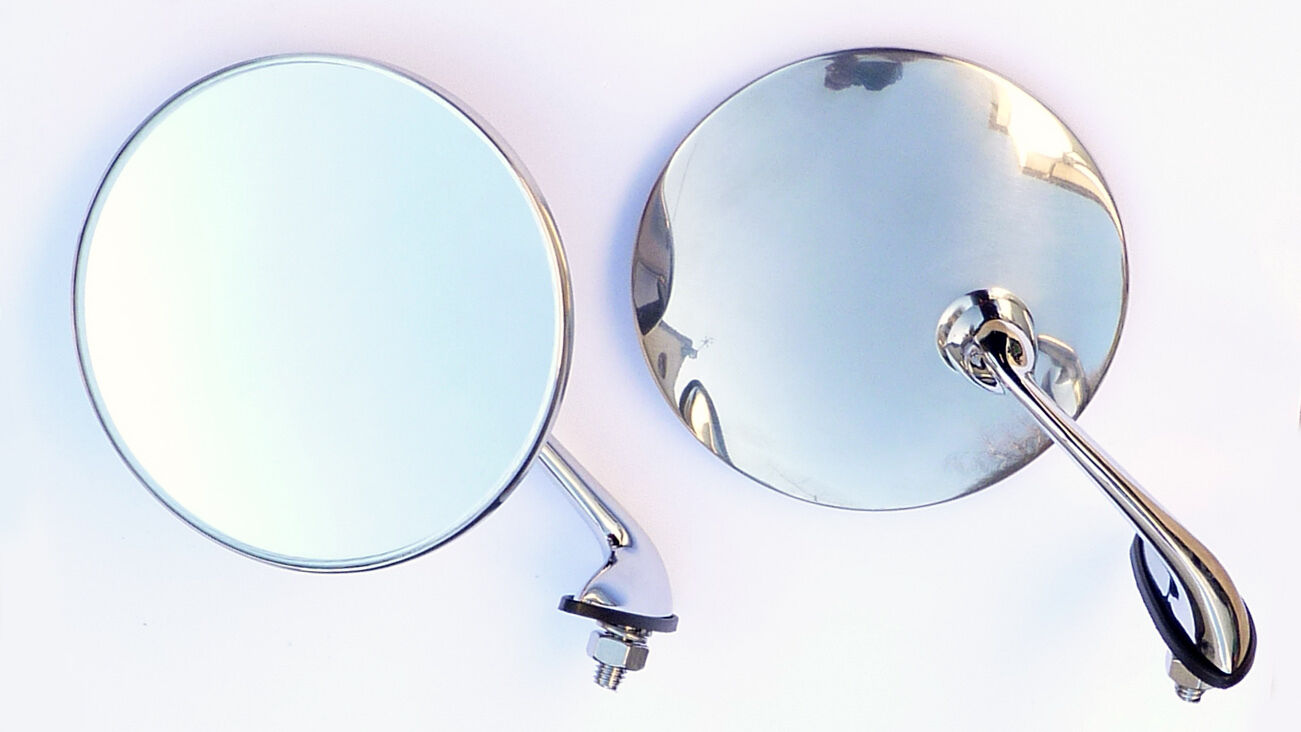 Pair Classic Car Chrome Door / Wing Mirrors with Convex Mirror Glass Mini MG etc