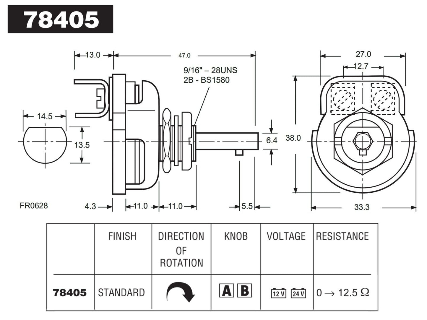 Lucas 3R Rheostat Instrument Dimmer Lucas 78405, for Aston, MGB Triumph, BHA4278