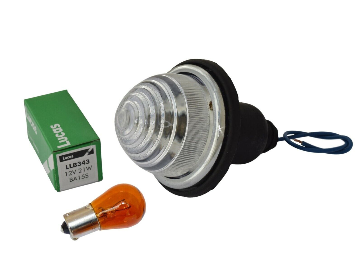 Lucas L594 Clear Acrylic Lens Flasher Lamp with Lucas LLB343 Amber Bulb, Mini MG