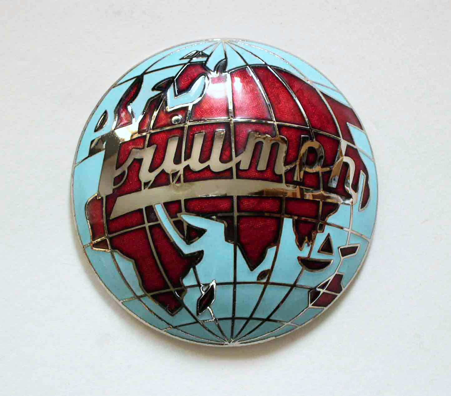 Triumph TR2, TR3, TR3A Globe Chrome & Enamel Hubcap Badges, Triumph part 101042