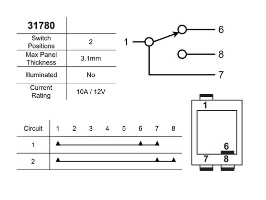 Lucas 31780 On Off Toggle Switch 57SA, 2A9129, for Mini, Morgan Triumph BSA