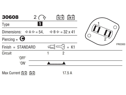 Lucas S45 Ignition Switch, part 30608 or 107936, MGA, Triumph TR, Austin Healey