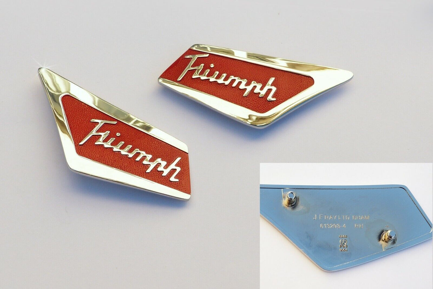 Pair of OE Triumph Herald & Vitesse C Post Concourse Red Badges 621852 & 621853