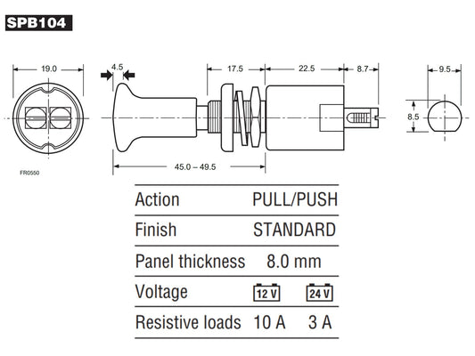 Lucas SPB104 PPG1, On-Off Pull Switch for Vintage & Classic Car, 2H4841, 31434