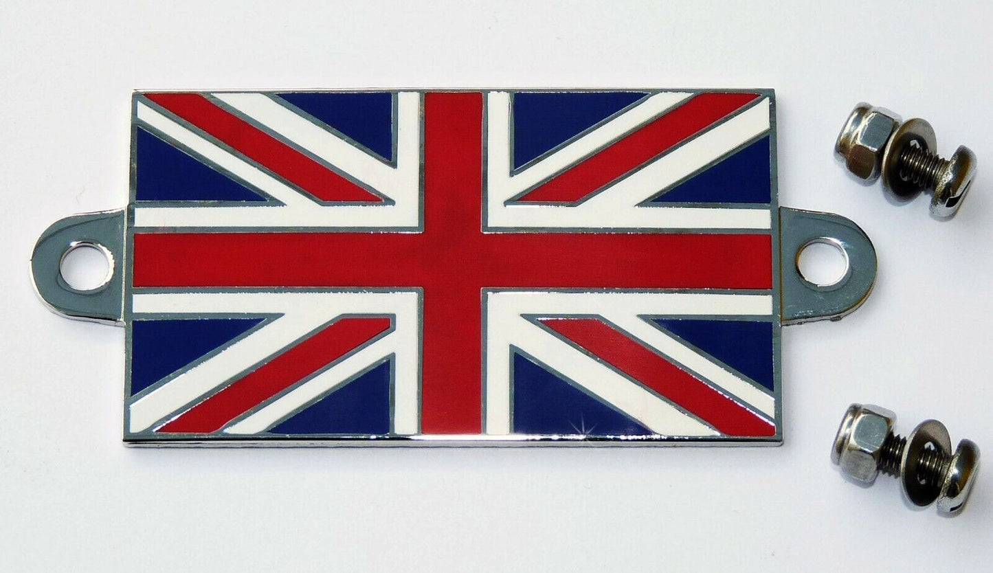 Classic Car GB Union Jack Enamel & Chrome Flag Badge With Stainless Steel Screws