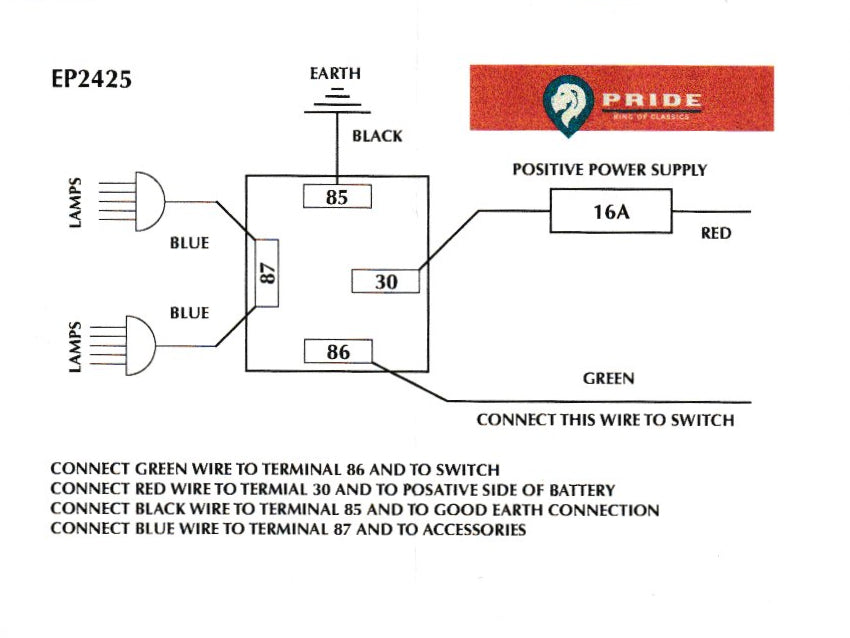 Pride EP2425 Universal Lamp / Horn Wiring Kit & 12V 30A Relay, K900