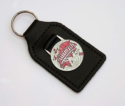 Triumph Leather & Enamel / Chrome Globe / World Emblem Key Fob, TR2, TR3 TR4 etc