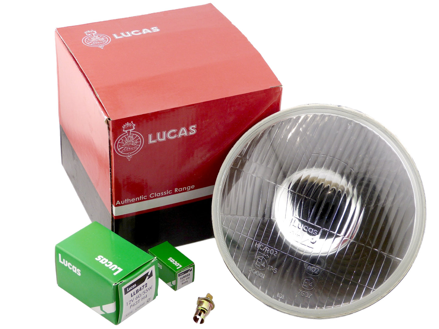 Lucas 26570083L LUB384 Classic Car Headlamp 7" RHD, Pilot + Bulbs Morris MG Mini