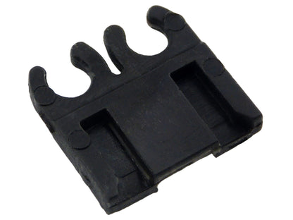 A small black plastic multi-prong connector or clip with three upward-pointing prongs and a rectangular slot on the base, shown on a plain white background.