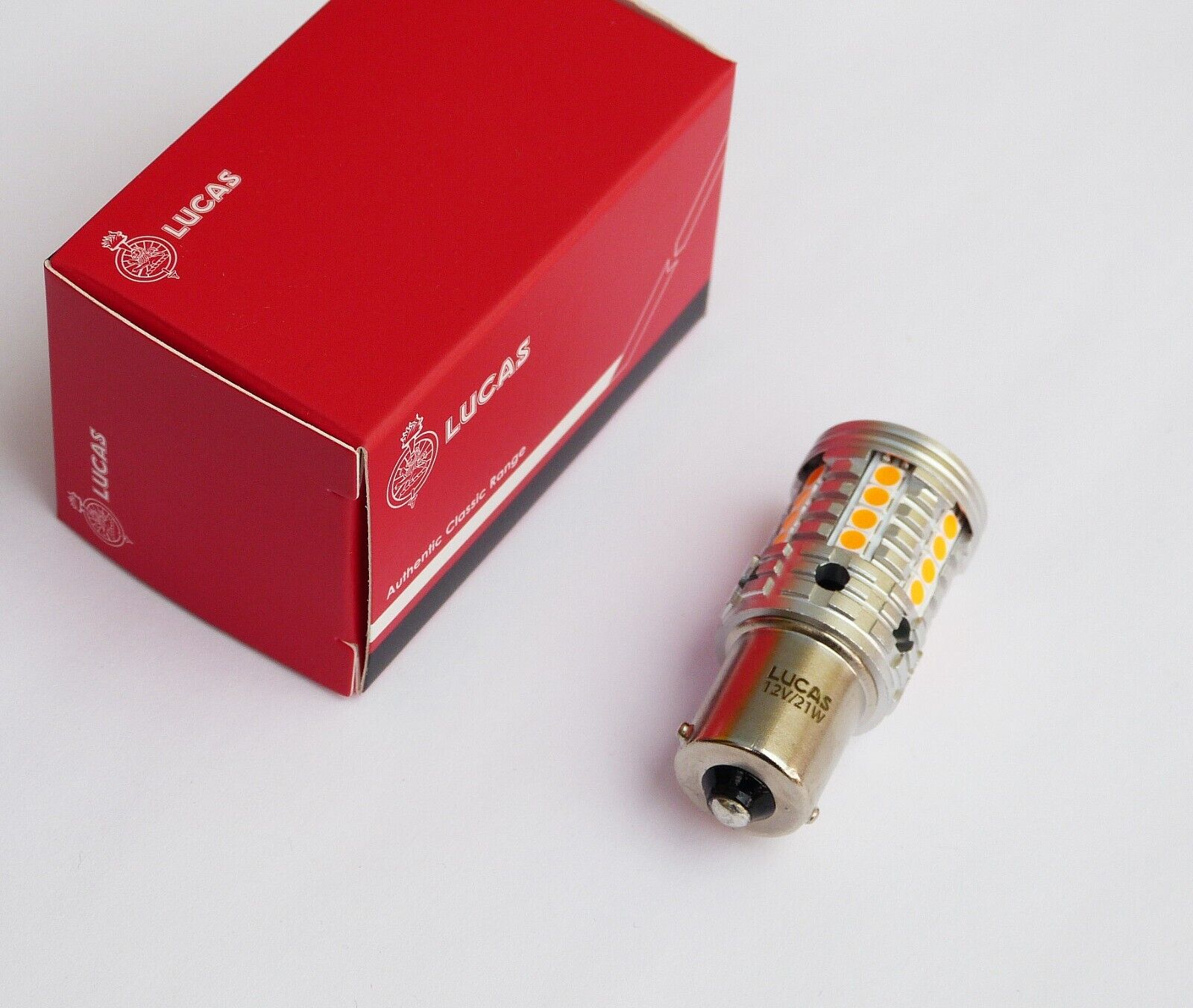 Genuine Lucas 12V BA15S Classic Car / Motorcycle Amber LED Indicator Bulb LLB343