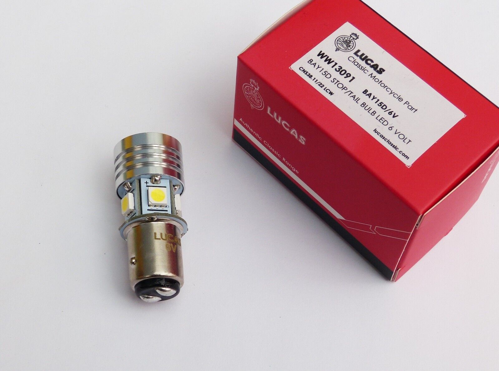 Lucas 6V BA15D Stop & Tail Classic Car / Motorcycle LED Rear Lamp Bulb, LLB384