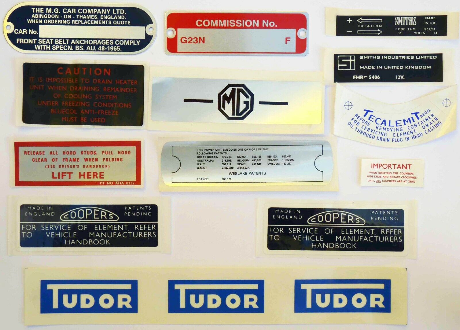 MGB Roadster Decal & Commission Plate Kit for MGB's from 1965 to 1967