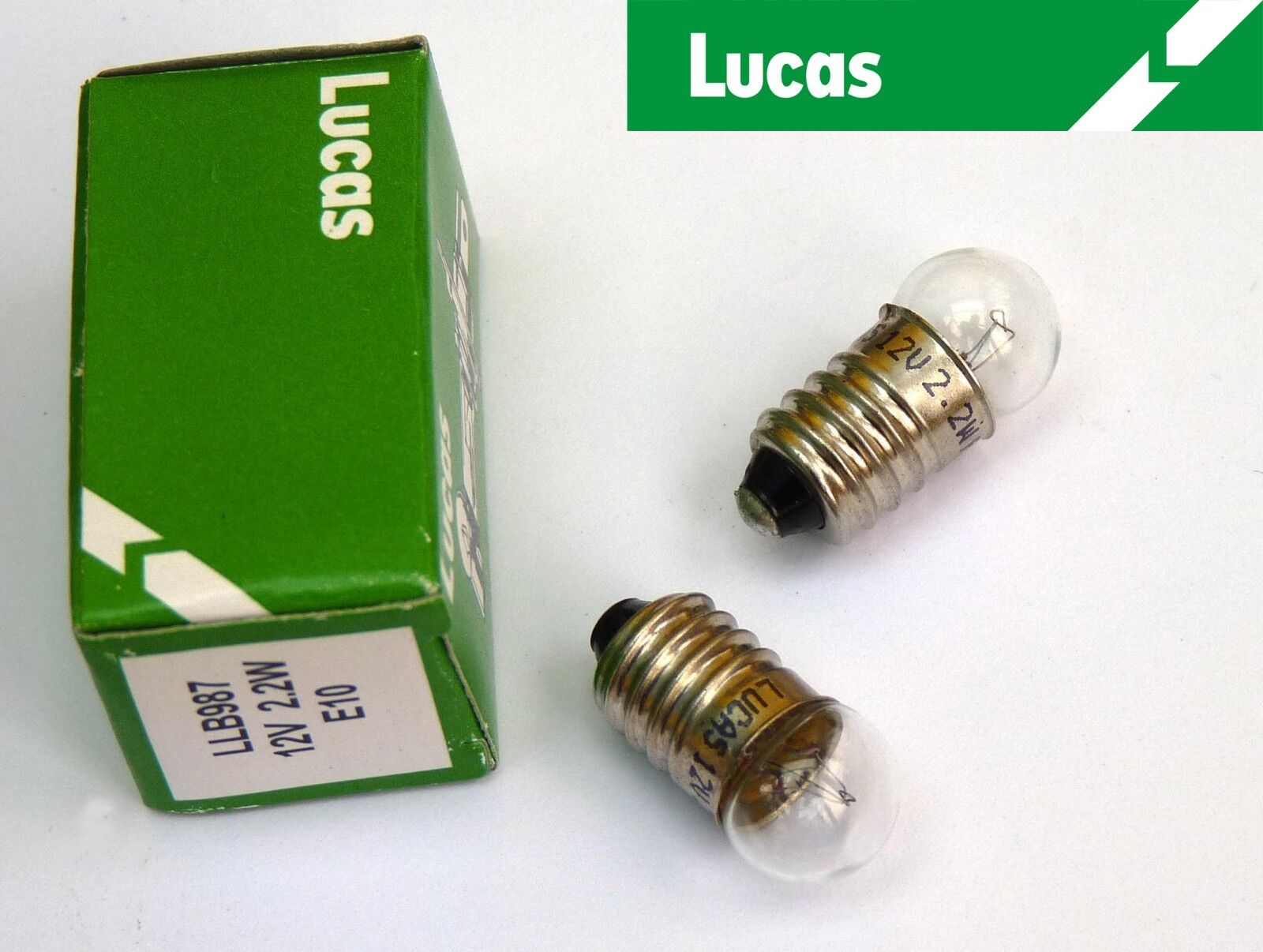 Lucas 12V 2.2W Pair E10 Screw Base Clear Bulbs for Smiths Gauges, LLB987, GLB987