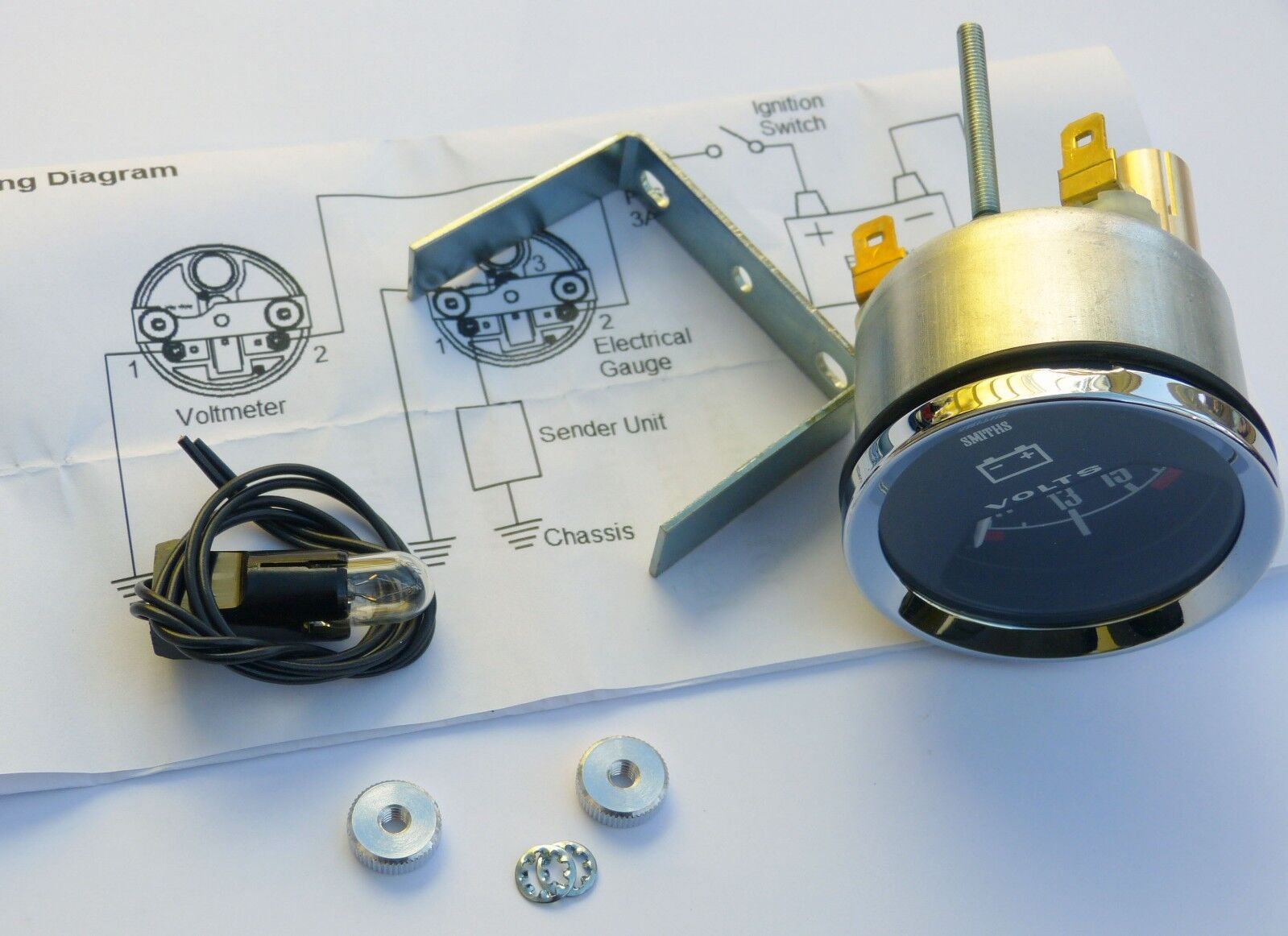Smiths Classic Car Voltmeter Gauge Chrome Bezel & Black Face for MG Mini Triumph