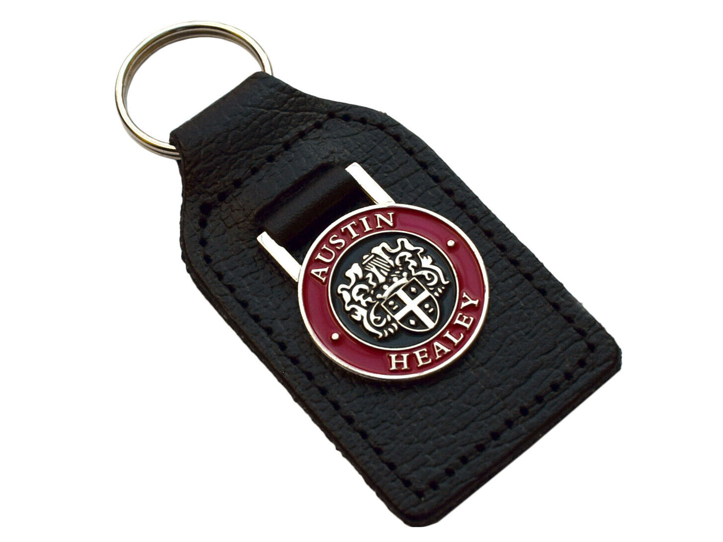 Austin Healey Leather & Enamel / Chrome, Red & Black Key Fob, Sprite 3000 100-6