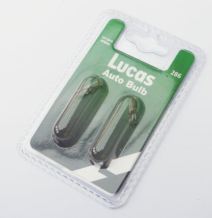 Pair Lucas T5 286 Dash / Instrument Panel Gauges Car Bulbs LLB286, 12v 1.2w 