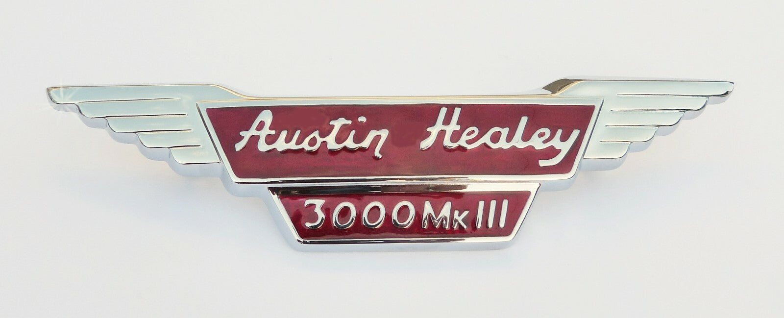 Austin Healey 3000 Mk3 / Mark 3 Bonnet Badge Chrome + Red Enamel In-Fill AHB6012
