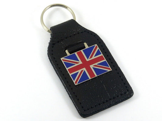 Classic Car Union Jack Chrome, Leather & Enamel Key Fob / Key Ring