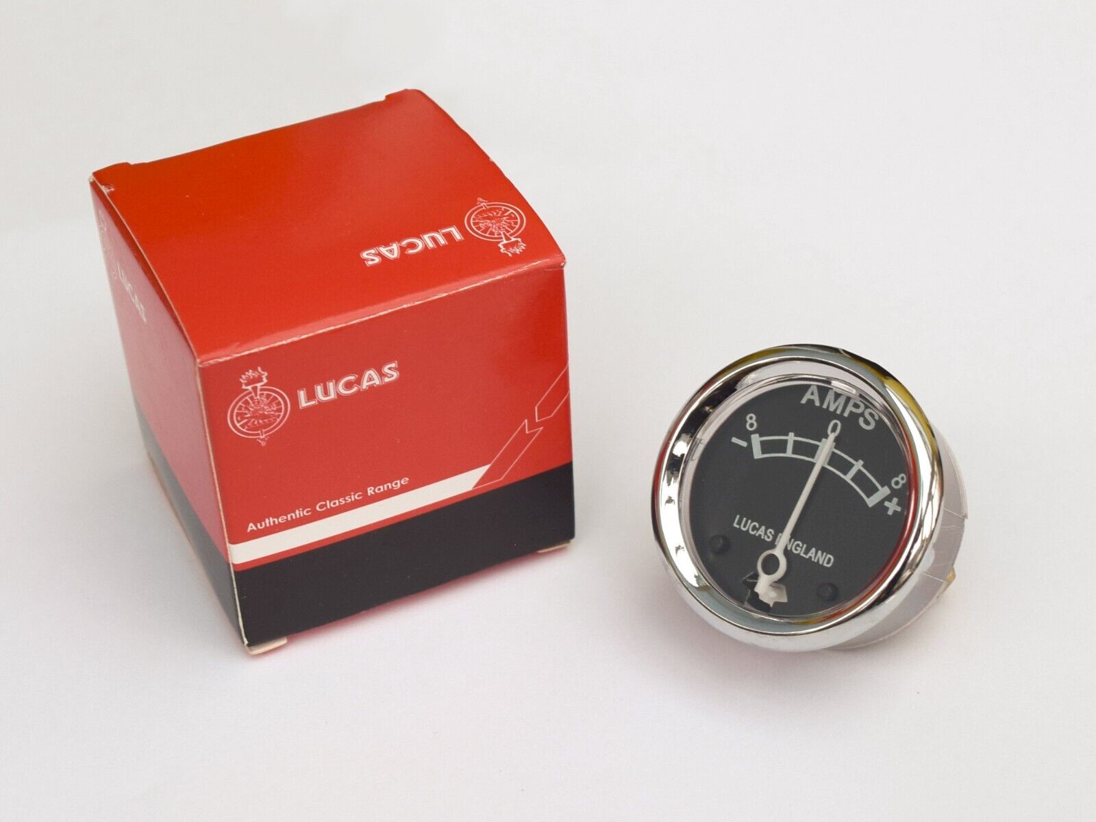 Lucas 36084 8-0-8 Ammeter Gauge Chrome Bezel Black Face for Classic Ve ...