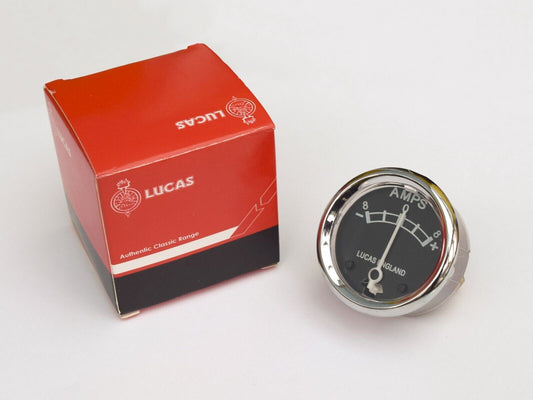 Lucas 36084 8-0-8 Ammeter Gauge Chrome Bezel Black Face for Classic Vehicles