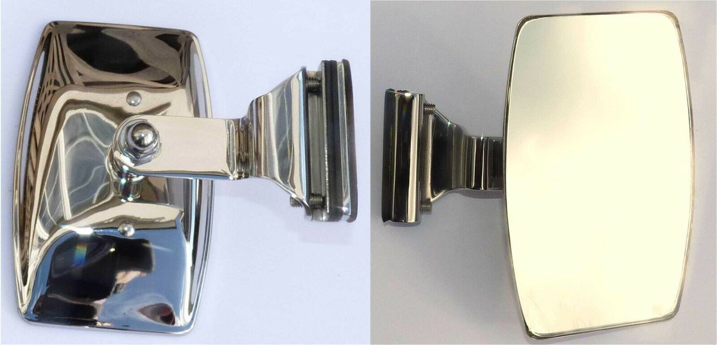 Clamp-On Stainless Steel QuarterLight Rectangular Stadium Style rear View Mirror
