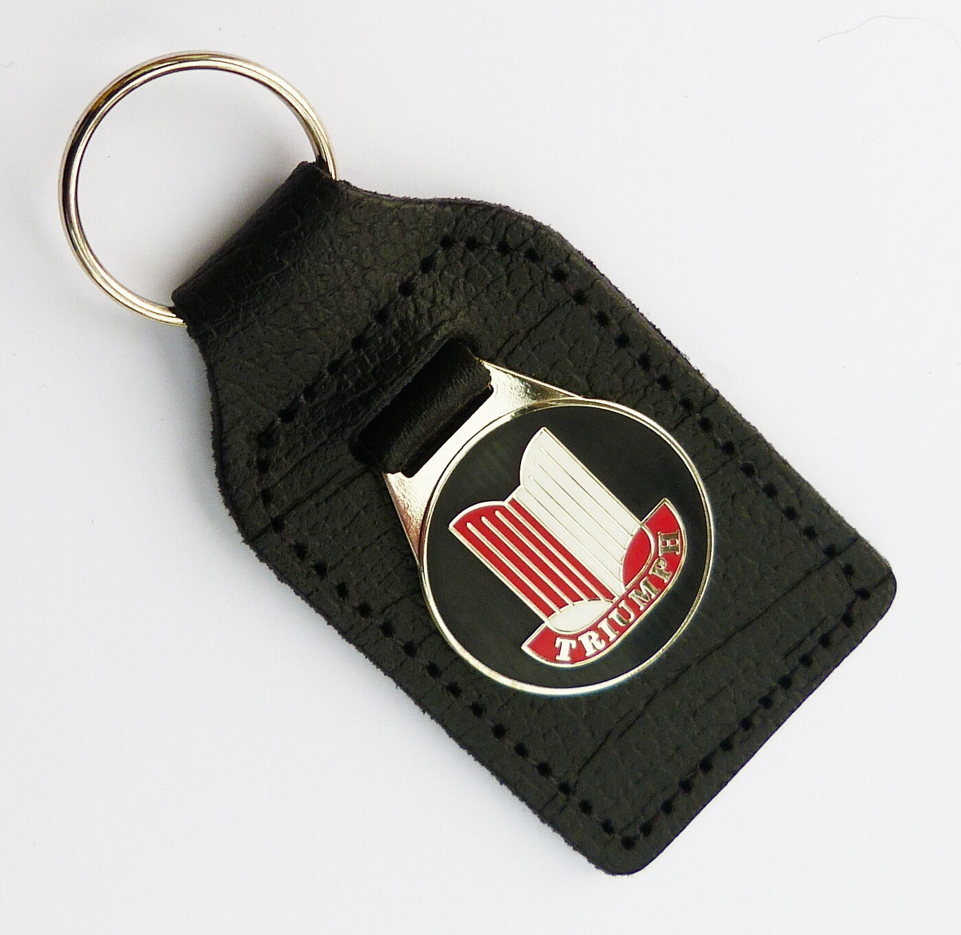 Triumph Shield Leather & Enamel, Chrome Key Fob for TR Spitfire Herald Stag GT6