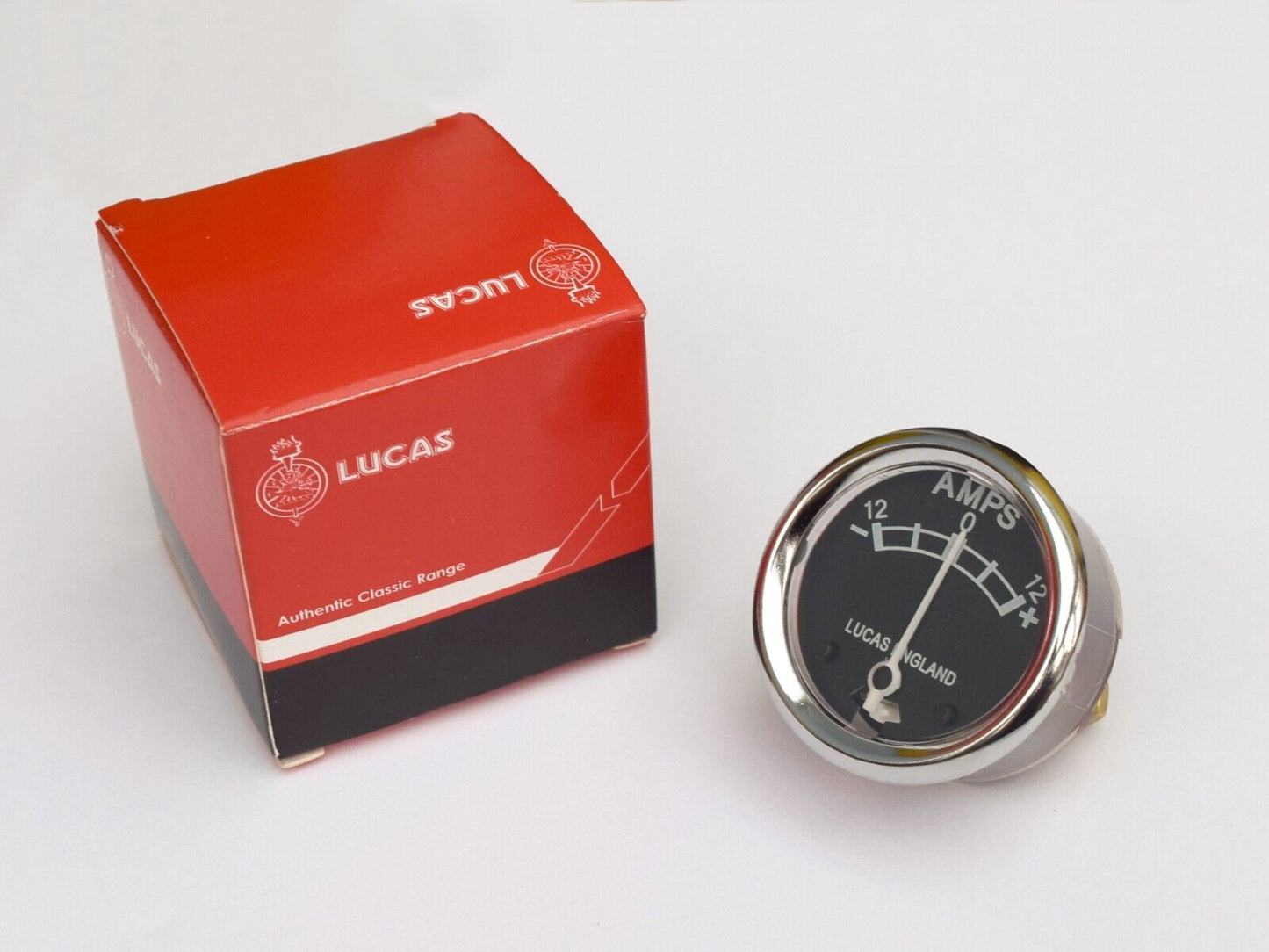 Lucas 36403 12-0-12 Ammeter Gauge Chrome Bezel Black Face for Classic Motorcycle