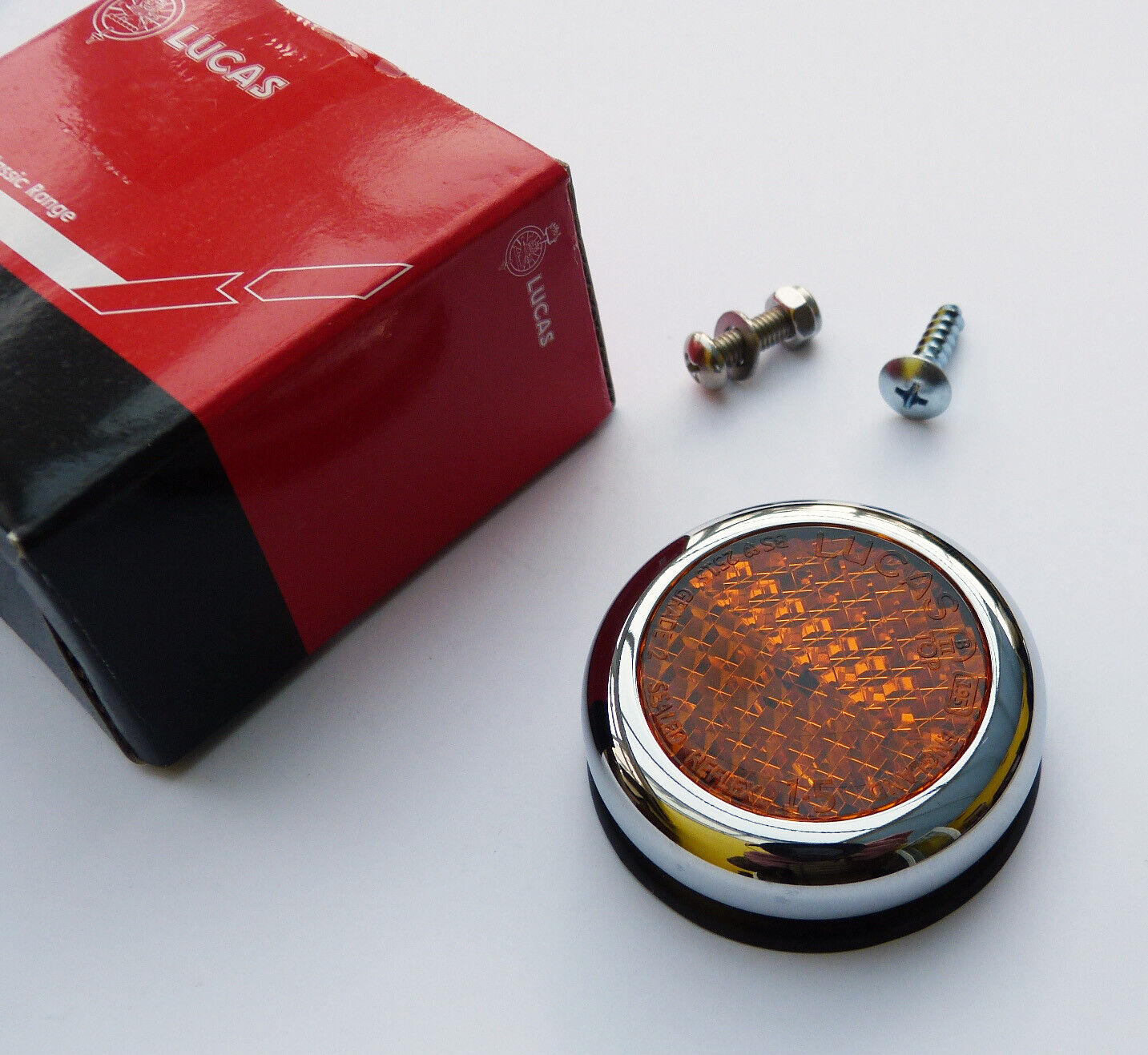 Genuine Lucas RER25 Amber Reflector, Lucas 57161. Fits; Triumph, Norton, BSA etc