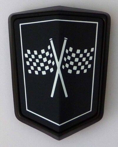 Classic Mini Cross Chequered Flags Shield Bonnet Badge, BMC part DAB10038