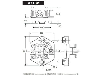 Lucas 37132 Type SF6, 2 Way Fuse Box, for Austin Healey, Triumph TR2 MGA, 1G2613