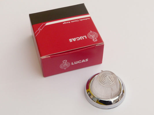 Genuine Lucas L658 Lens & Chrome Rim, Triumph TR250 TR4A TR5, Lotus Elan, 510897