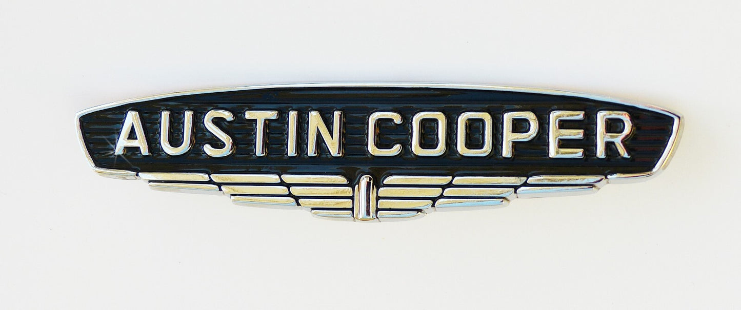 Classic Mini Mk 1 "Austin Cooper" Chrome Cast Metal Badge, BMC part; 24A71