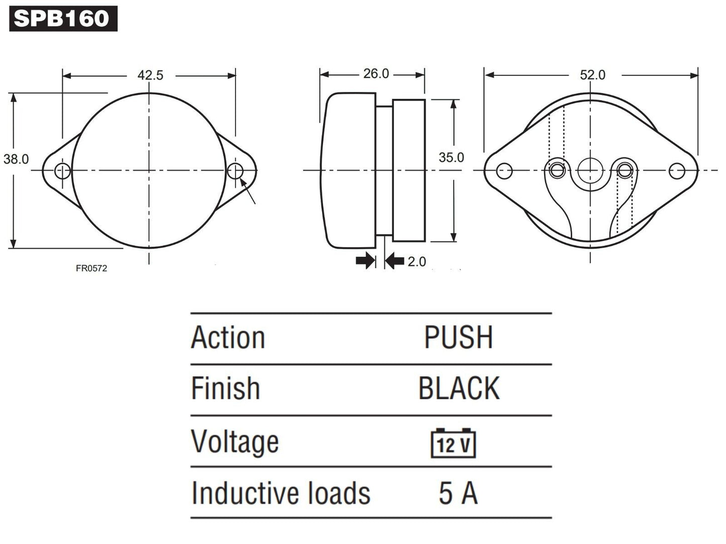 Lucas SPB160, 76205 Horn Push Switch. Fits; MGTF, MGA, Morgan, BSA Scout, 2H3383