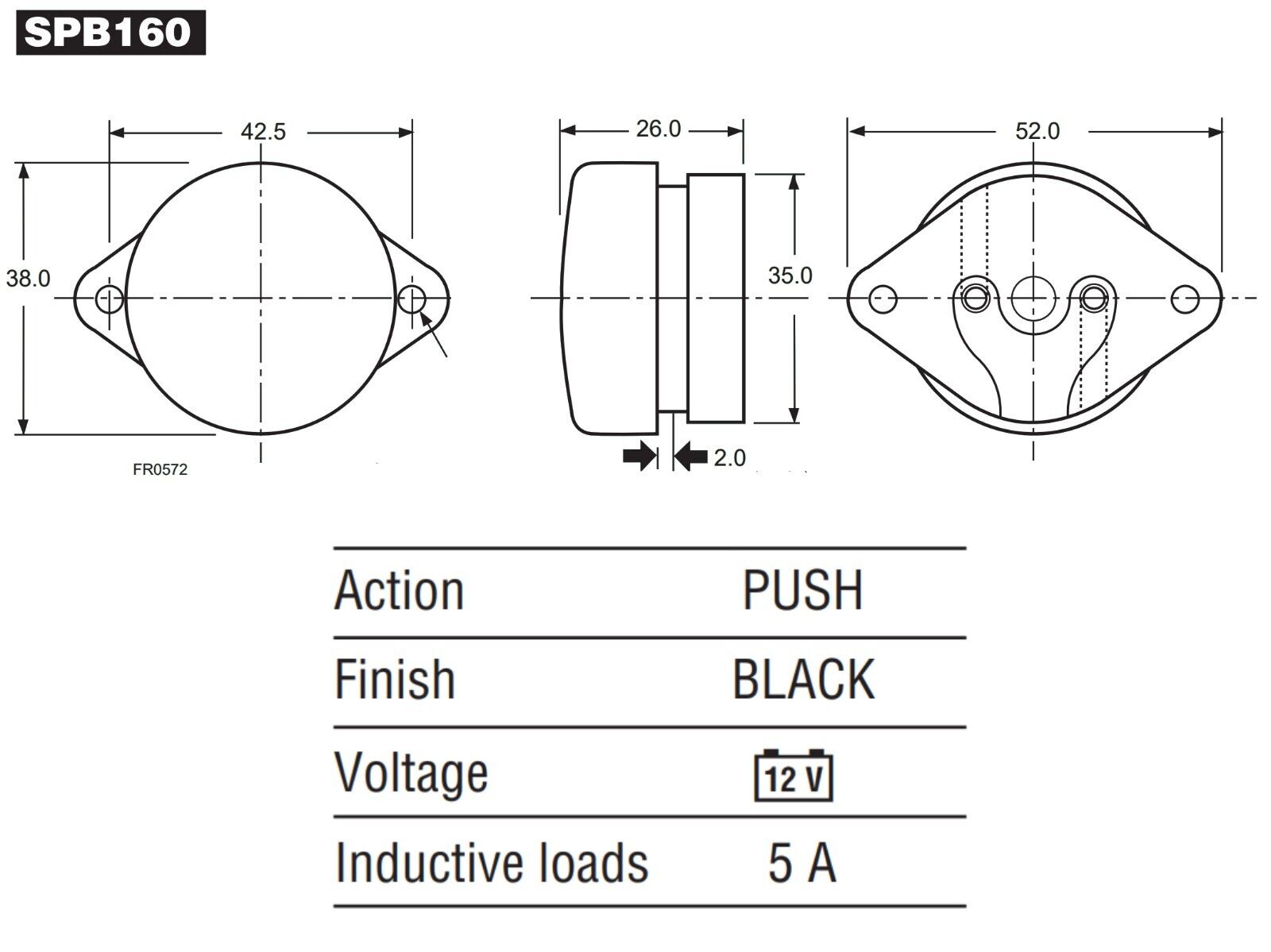 Lucas SPB160, 76205 Horn Push Switch. Fits; MGTF, MGA, Morgan, BSA Scout, 2H3383