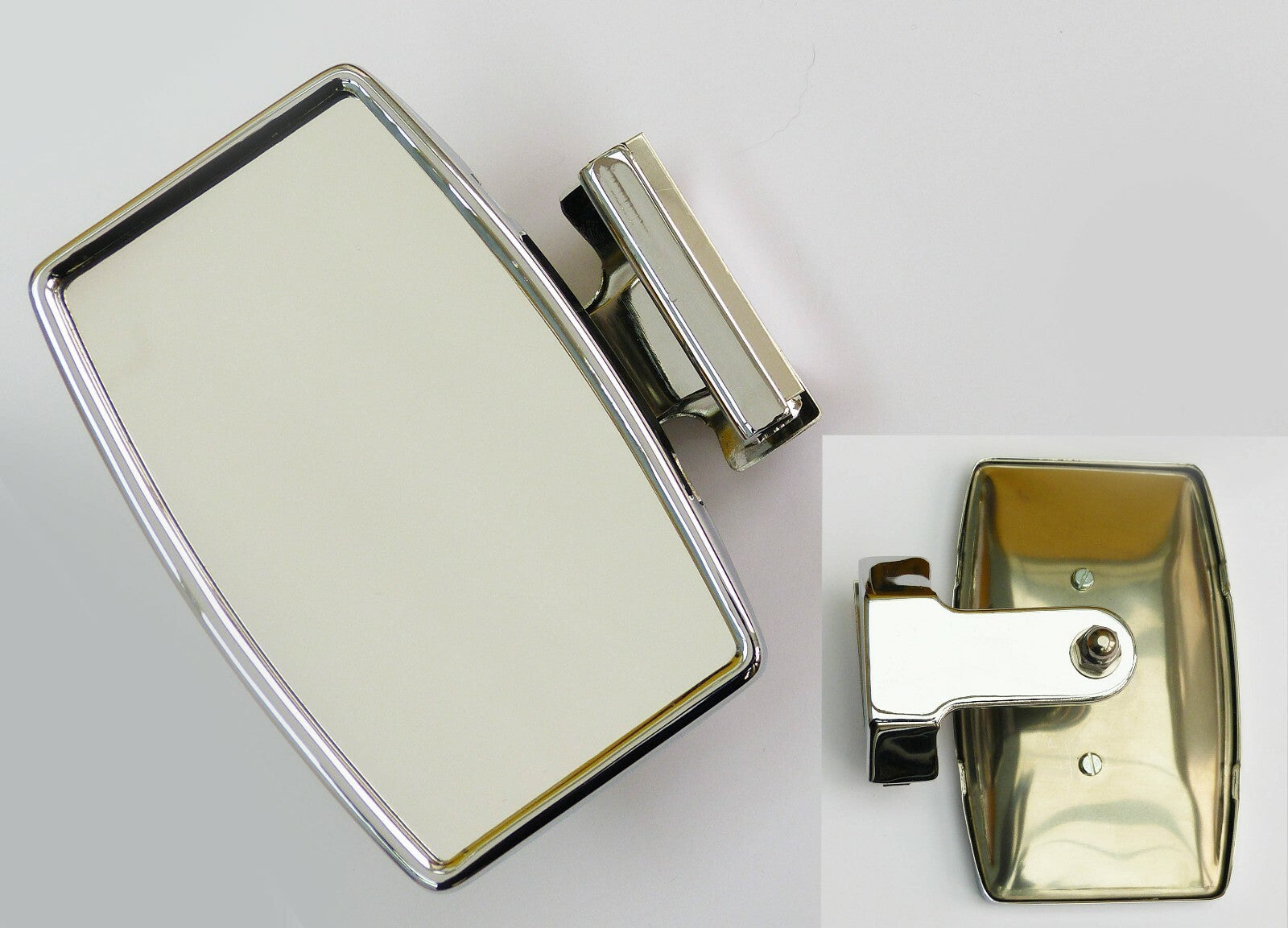 Clamp-On Stainless Steel Quarter Light Rectangular Stadium Rear View Mirror 