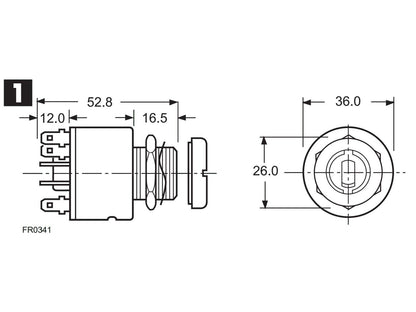 Lucas 31973, 47SA Ignition Switch for Mini, Morris Minor Sprite, Midget, 13H337