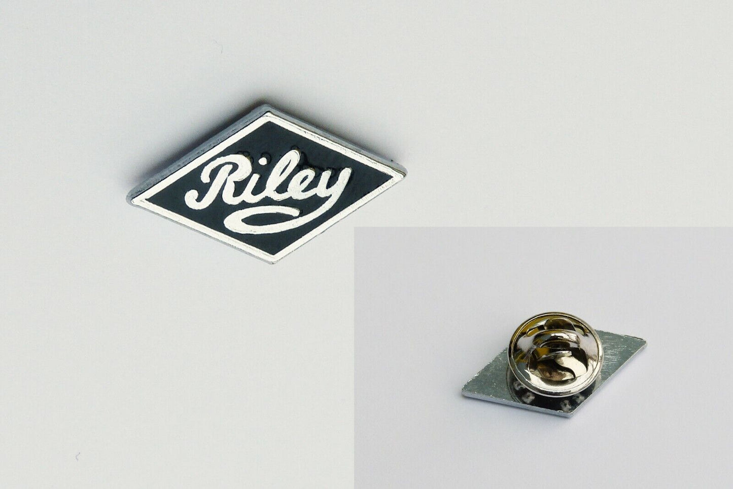 Riley Triangular Blue Enamel and Chrome British Made Quality Pin Badge