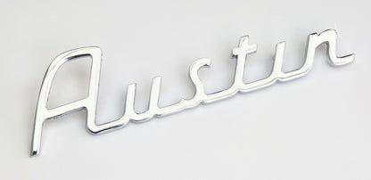 Austin Classic Mini Mk1 Chrome "Austin" Metal Script Badge, BMC part; 14A6802