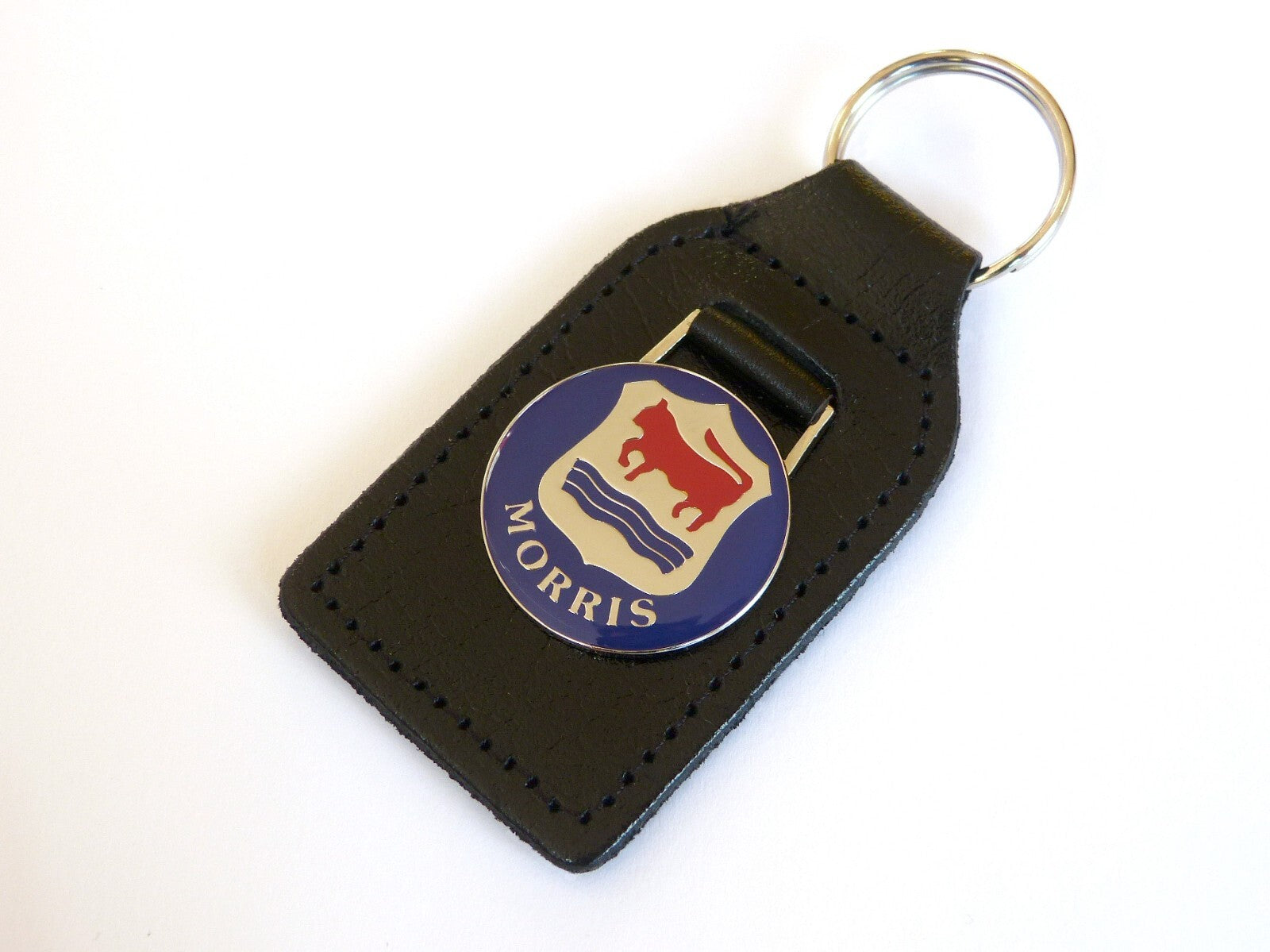 Ox Key Ring Morris Bull / Ox Chrome, Blue & Red Enamel Genuine Leather Key Ring ...