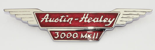 Austin Healey 3000 Mk2, BJ7 BT7 Bonnet Badge Chrome + Red Enamel In-Fill AHB9014