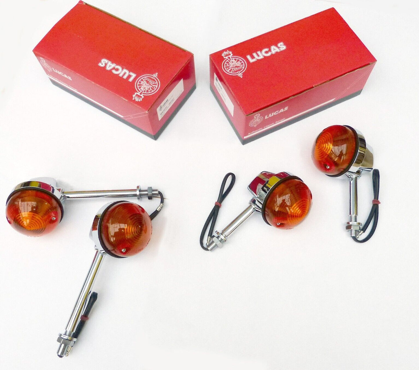2 Pairs of Lucas L784, (5" & 3") Stem Motorcycle Indicators, Triumph BSA Norton