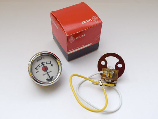 Lucas 36184 Ammeter Gauge Chrome Bezel White Face for Classic Motorcycle